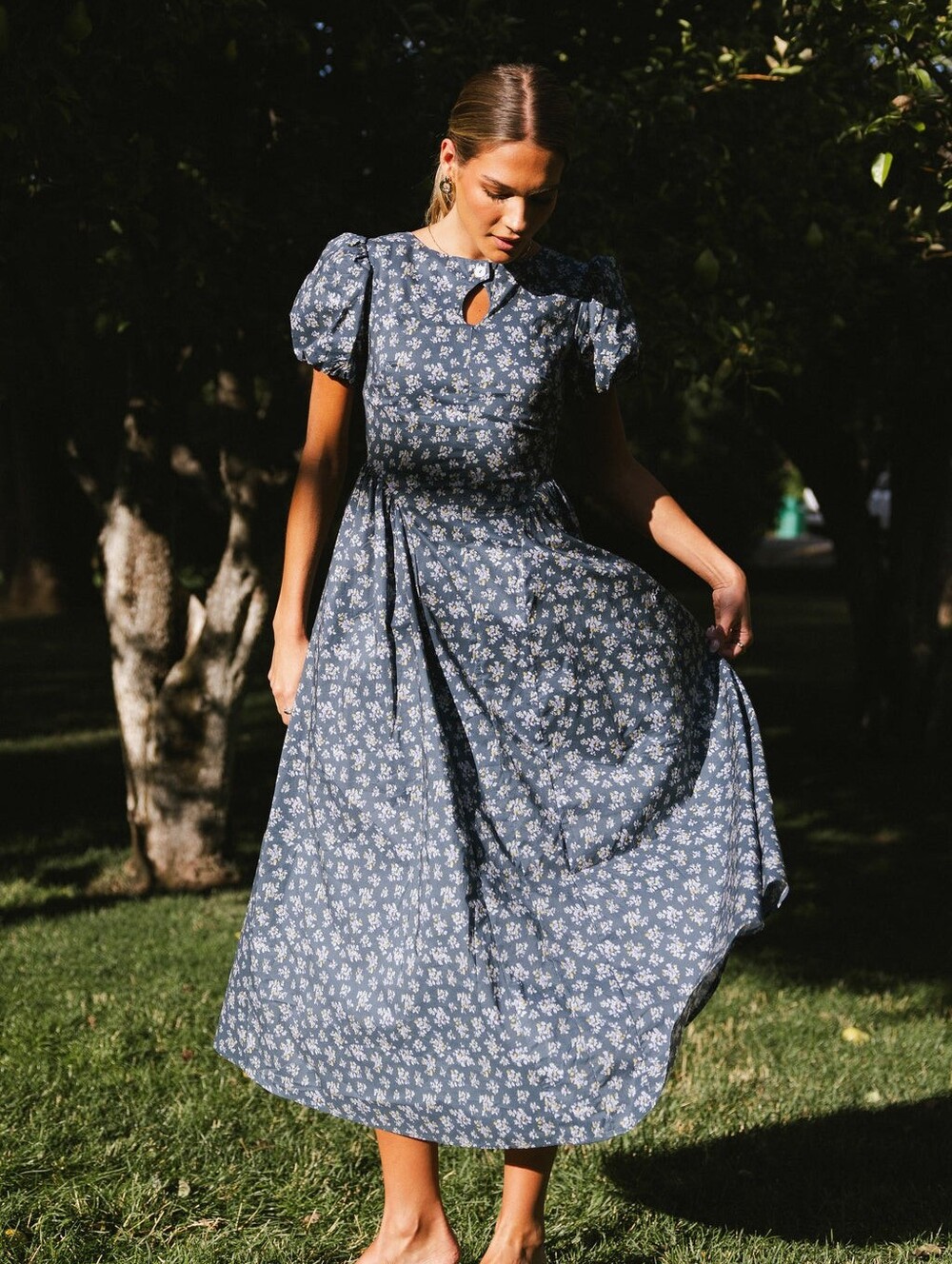 NWT Bohme Baylor Floral Maxi Dress in Blue S Peasant Cottagecore - Picture 5 of 10